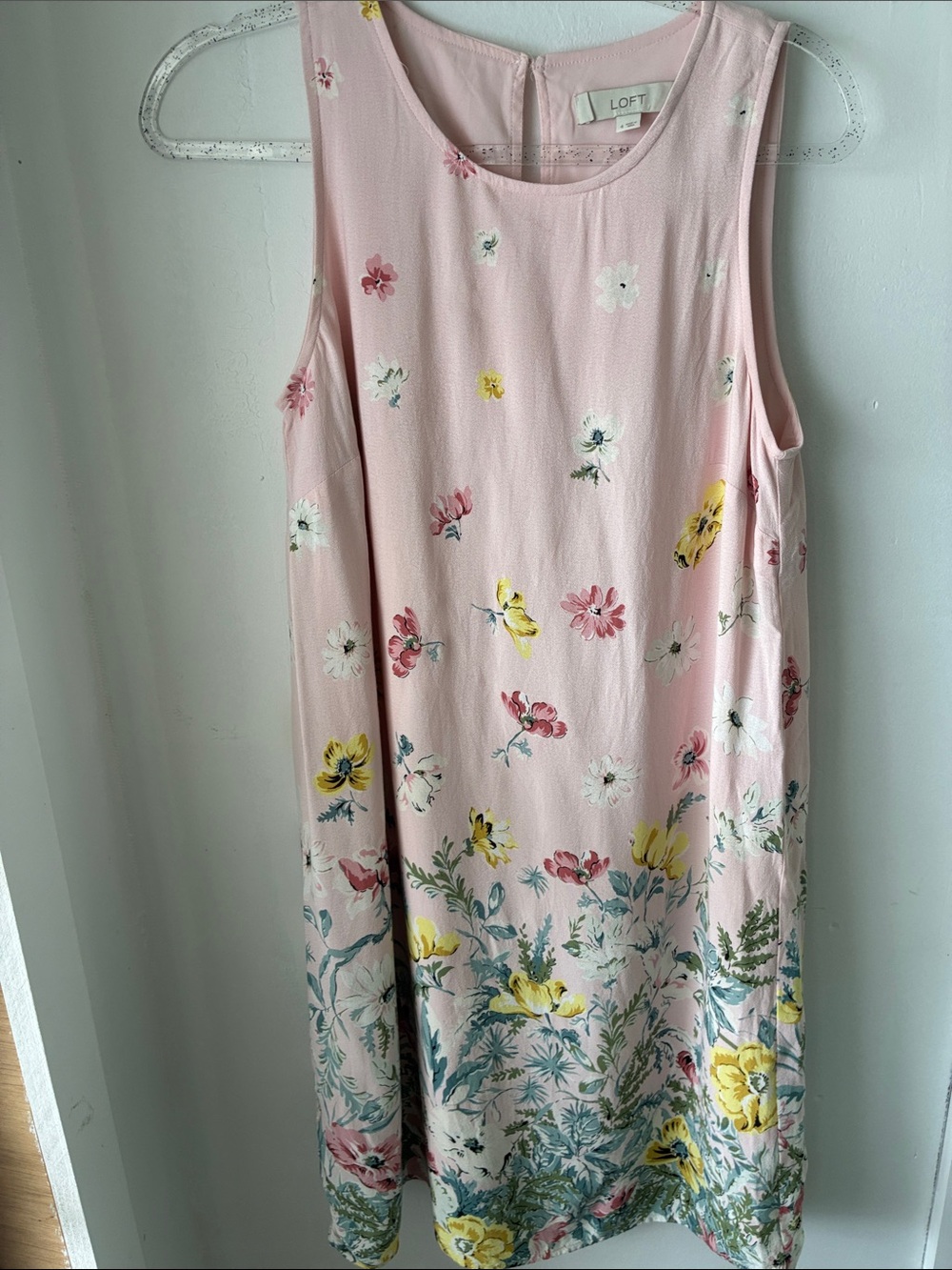 LOFT Rayon Romantic Light Pink Floral Sleeveless Shift Dress Sz 4